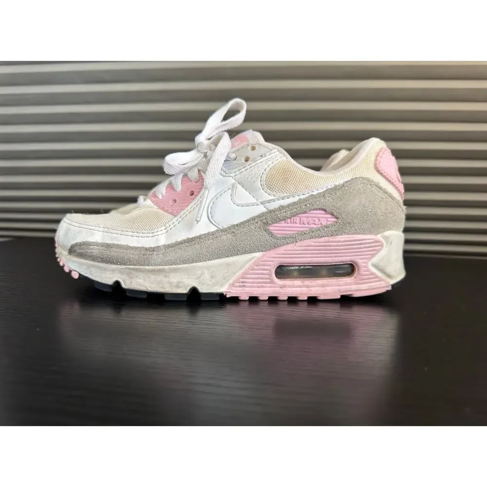 Nike Air Max 90 White Pink Sneakers Girls Size 6Y FN7489-100